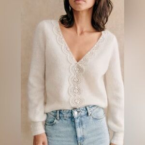Sezane Henria Cardigan Sweater Ecru - Size Small